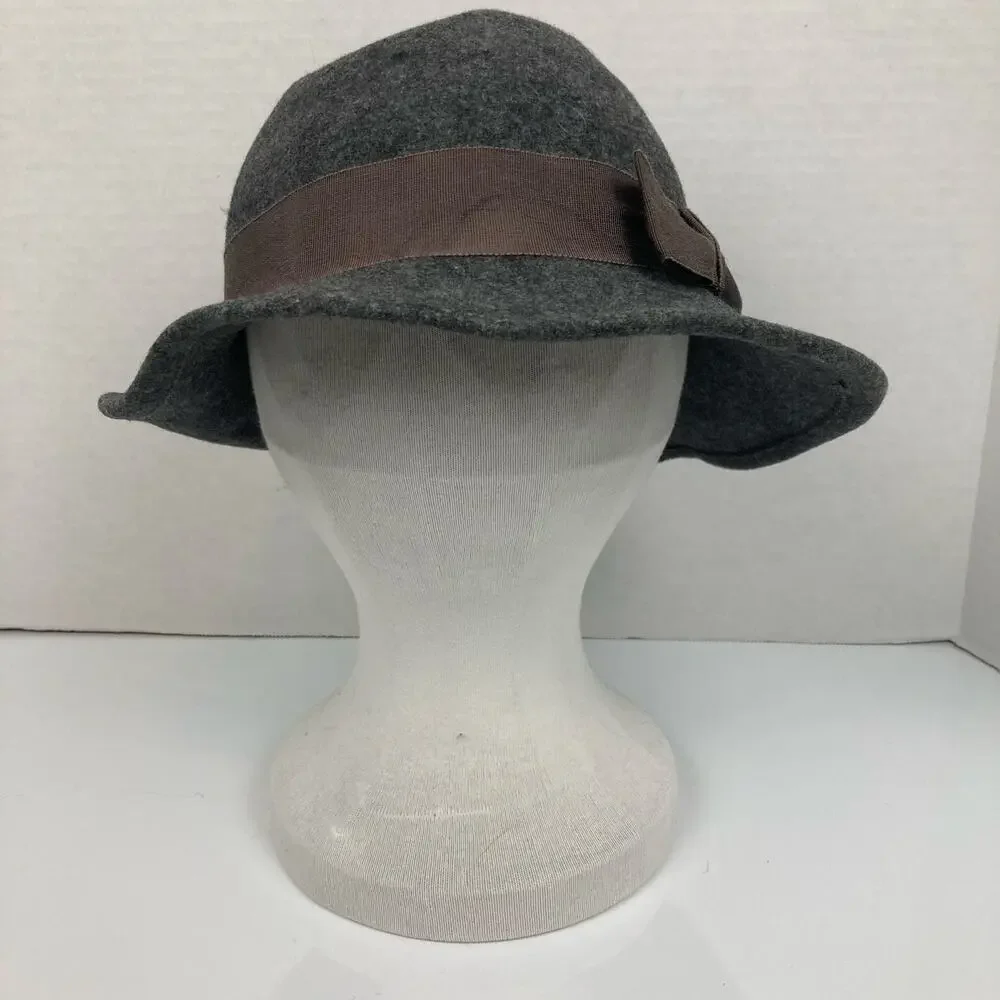 VTG Street Smart Betmar Cloche Wool Hat Women Heathered Gray Bucket Bell Bow USA